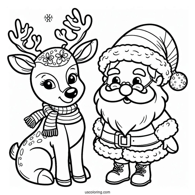 Santa And Rudolph The Reindeer To Color