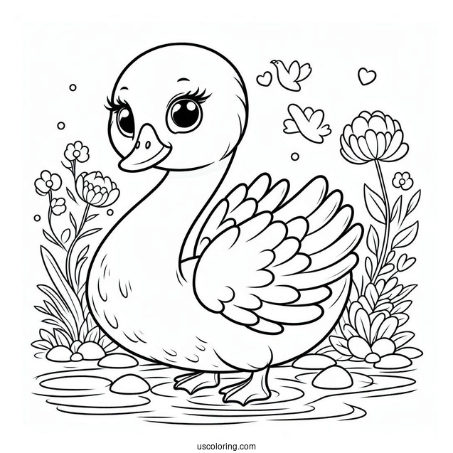 Swan Coloring Page With Big Round Eyes