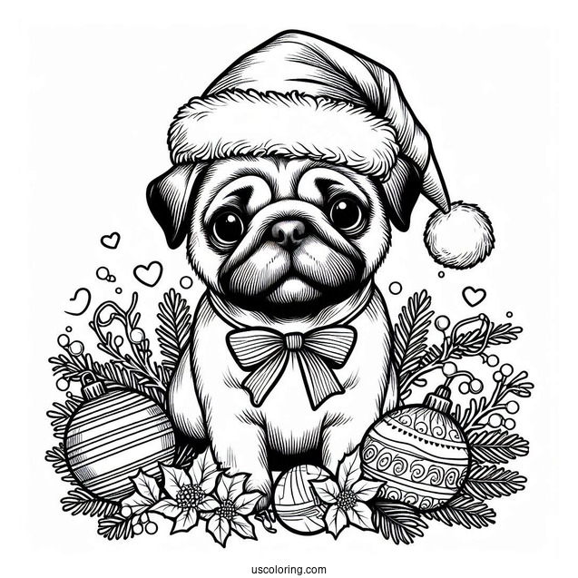 Pug Wearing Santa Hat During Christmas