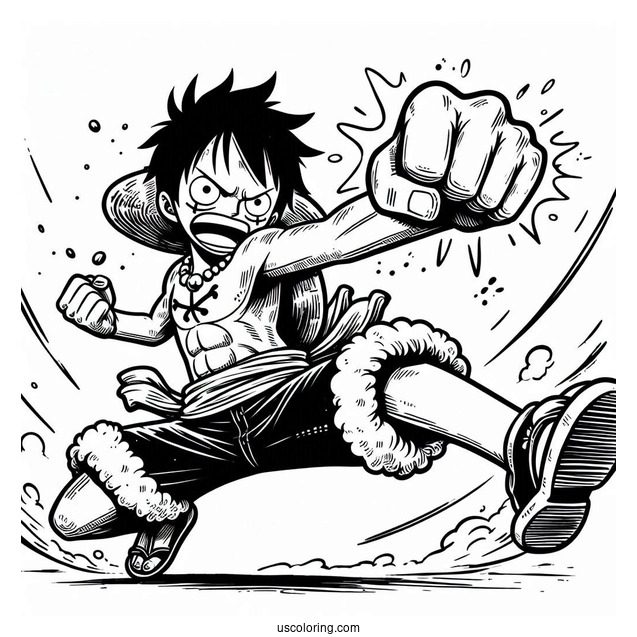 One Piece Coloring Page Of Monkey Luffy Throwing A Punch