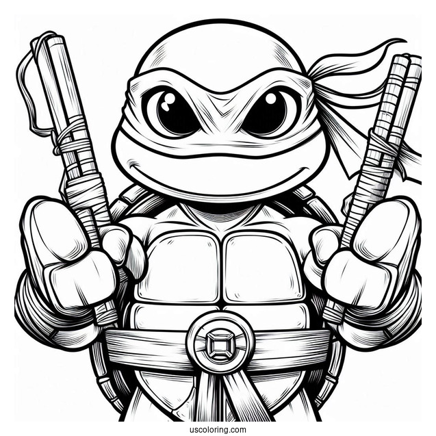 Ninja Turtles Coloring Page Of Michelangelo Holding Nunchucks