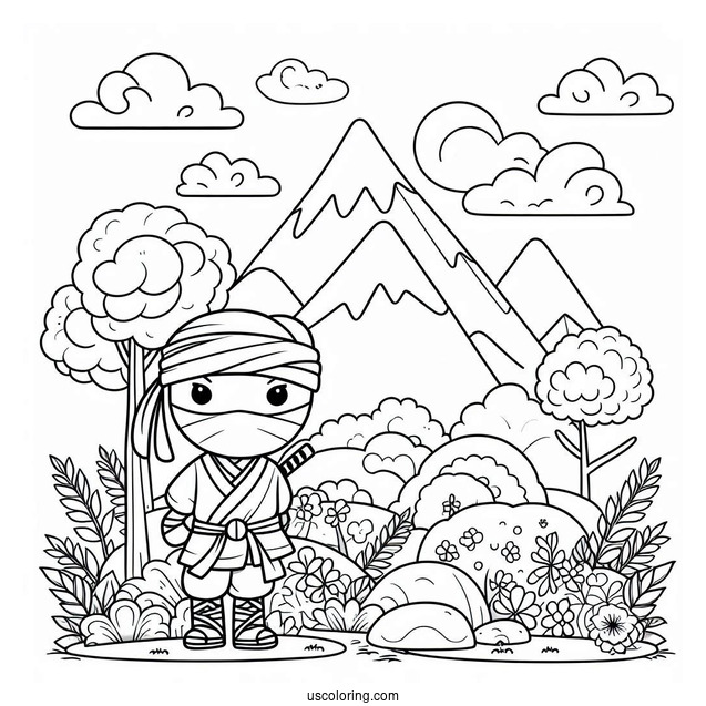 Seasoned Ninja In A Garden With Mountain Landscape