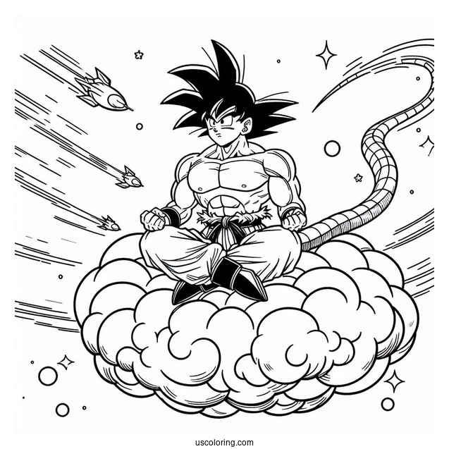 Goku Riding Nimbus Cloud To Color