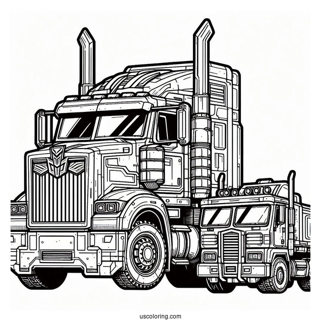 Autobot Optimus Prime Coloring Page Next To Truck Form