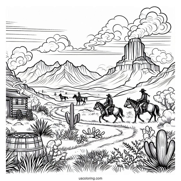 Cowboy Coloring Page Of Wild Wild West Landscape