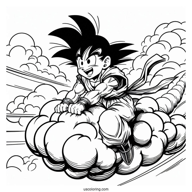 Goku Riding Nimbus Cloud To Color