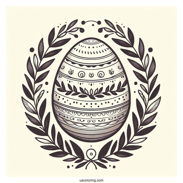 Ethereal Easter Coloring Page Of Egg With Laurel Wreath