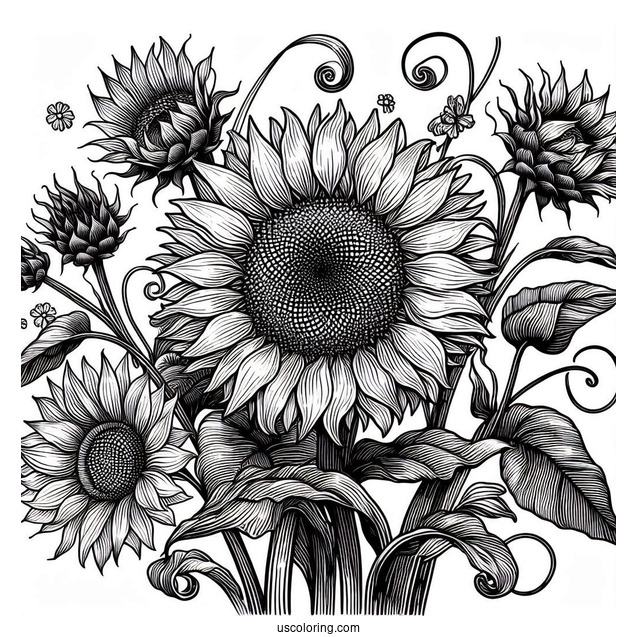 Vincent Van Gogh Sunflowers Coloring Page