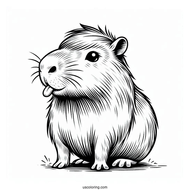 Capybara Coloring Page Sticking Its Tongue Out