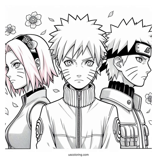 Teenage Naruto Coloring Page With Sakura And Kakashi In Konoha