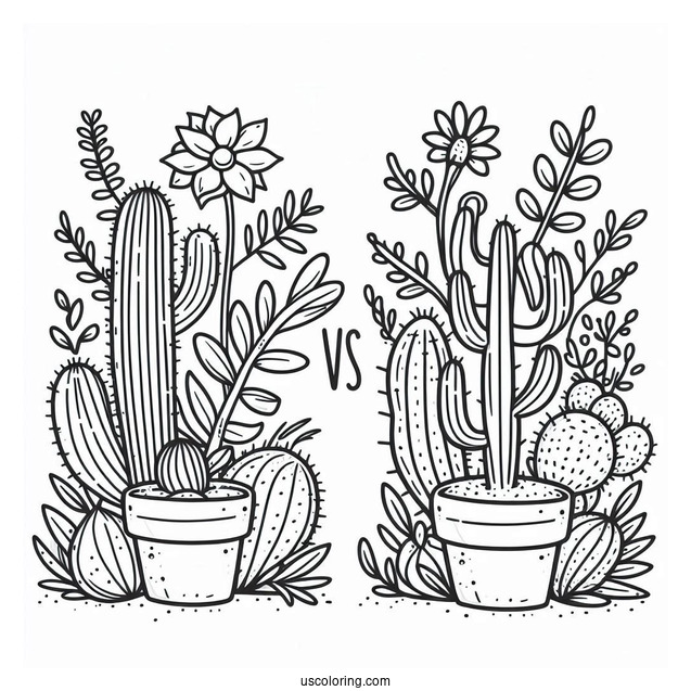 Plants Vs Cactus Coloring Page