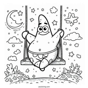 Detailed Patrick Star Coloring Page On A Swing