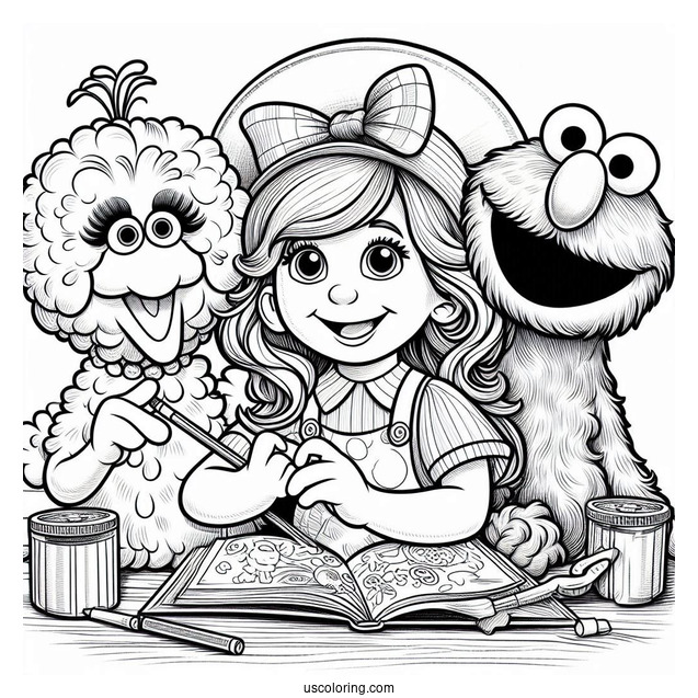 Realistic Abby, Big Bird, And Elmo Coloring Sheet