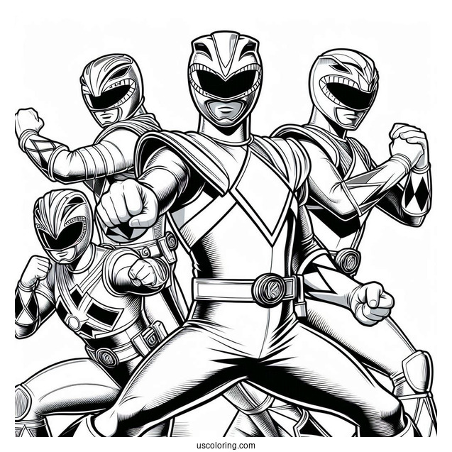 Coloring Page Of Power Rangers In Iconic Pose
