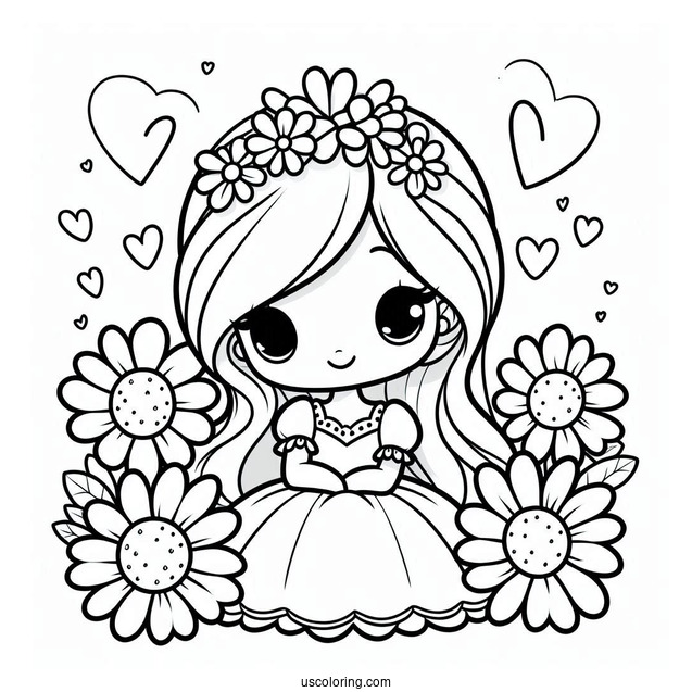 Princess Daisy Coloring Page With Luma And Hearts In Background