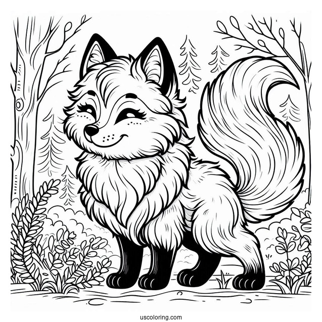 Furry Fox Coloring Page In Forest
