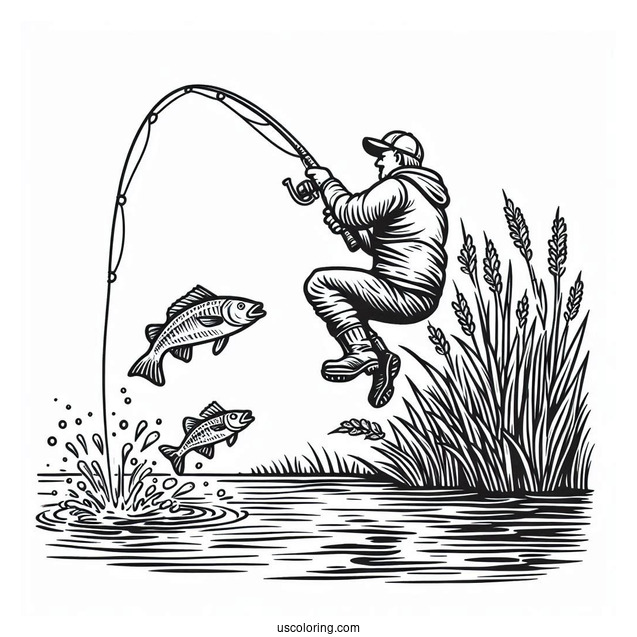 Fishing Coloring Page Of Jumping Out Of The Water