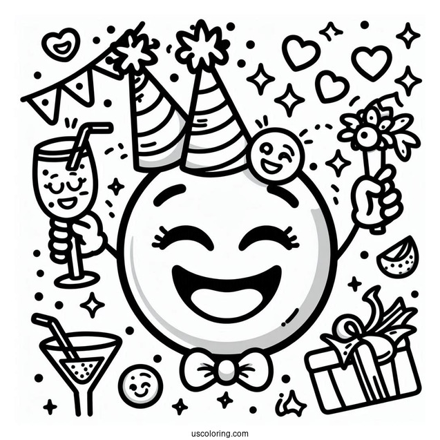 Partying Face Emoji Coloring Page
