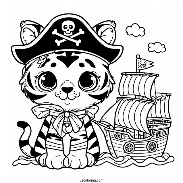 Cute Tiger Pirate Coloring Page For Preschoolers