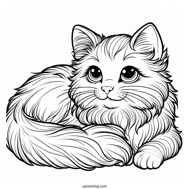 Simple Outline Of Realistic Cat Coloring Page