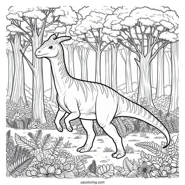 Parasaurolophus Coloring Page Walking In The Forest