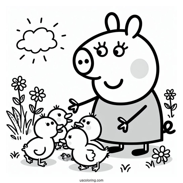 Peppa Pig Helping Baby Ducklings Coloring