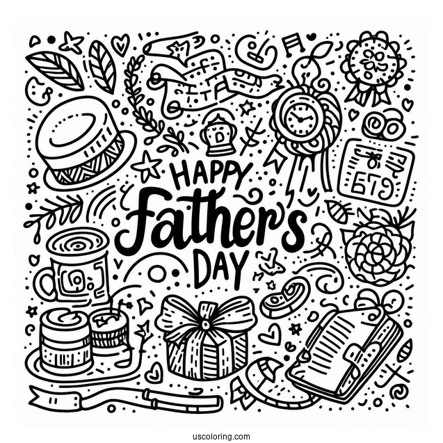 Festive Happy Father's Day Coloring Page Of Words For Kids