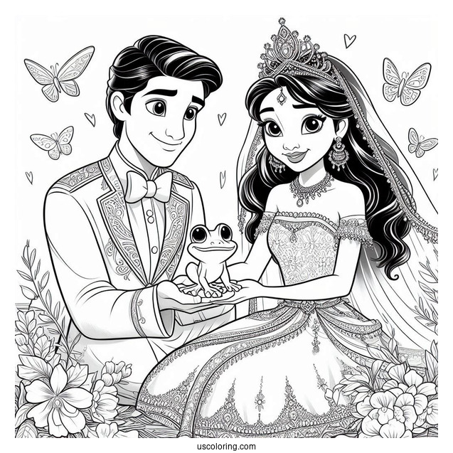Coloring Sheet Of Tiana And Prince Naveen Wedding