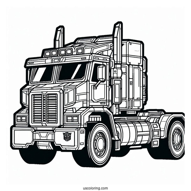 Simple Outline Of Optimus Prime Coloring Page In Autobot And Truck Form For Kids