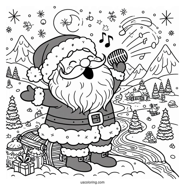 North Pole Coloring Page Of Santa Claus Singing In The North Pole