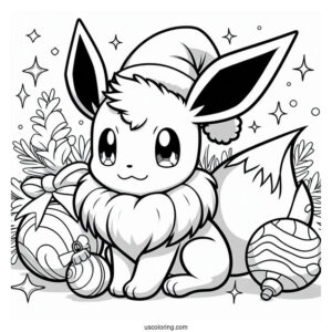 Pokemon Christmas Coloring Page Cute Eevee With Baubles In The Background Pokemon Christmas