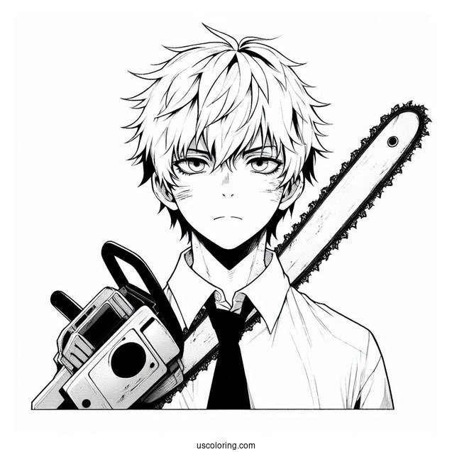 Manga Coloring Page Of Simple Chainsaw Man Denji
