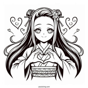 Nezuko Coloring Page Kamado Forming Heart With Her Hands