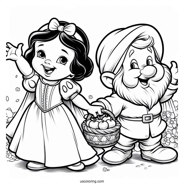 Snow White Coloring Pages Of Dopey Dwarf Waving For Kids