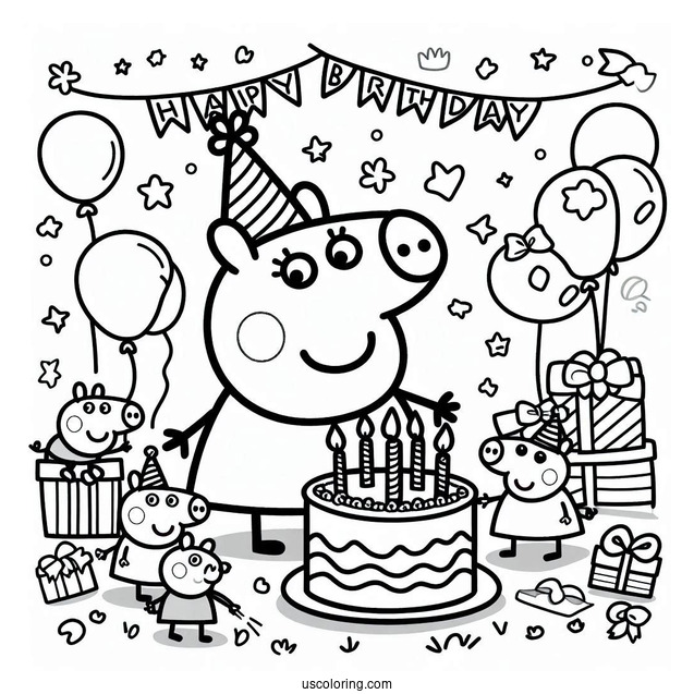 Happy Birthday Peppa Pig Coloring Sheet