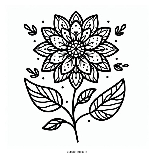 Flower Mandala Coloring Page With Stem And Leaves