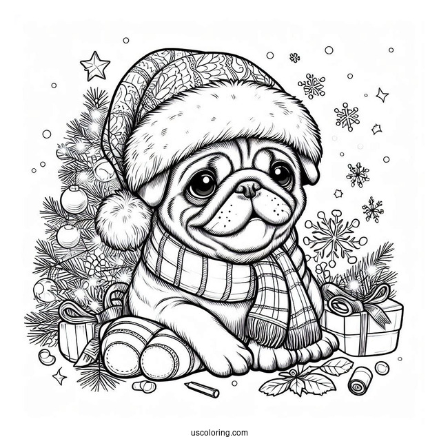 Pug Wearing Santa Hat During Christmas