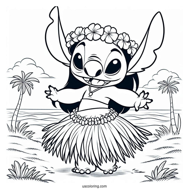 Coloring Page Of Lilo Doing Hula In Grass Skirt