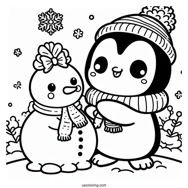 Pochacco Coloring Page And Penguin Making Snow Man For Kids