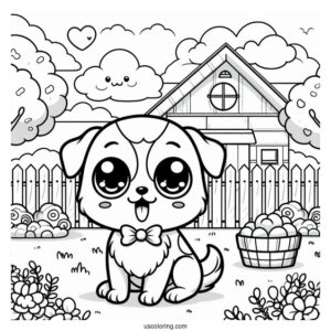 Kawaii Cartoon Dog In Backyard