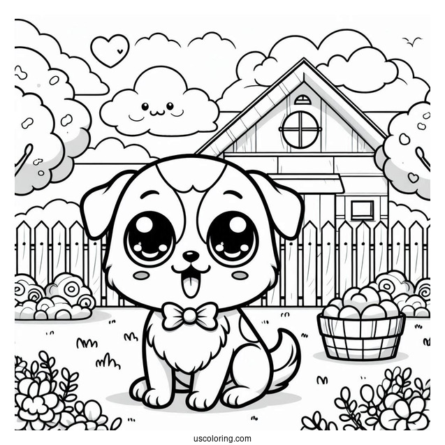 Kawaii Cartoon Dog In Backyard