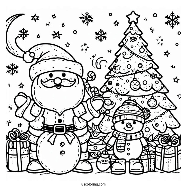 Santa And a Snowman With Christmas Tree