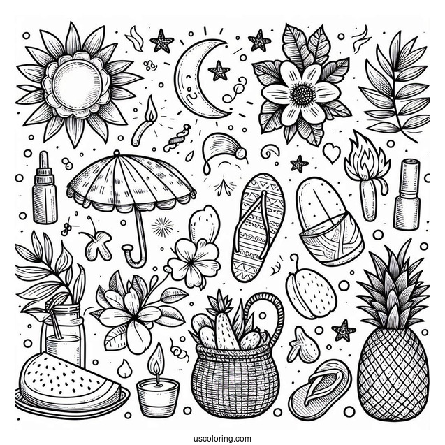 Full Page Summer Coloring Page Of Elements