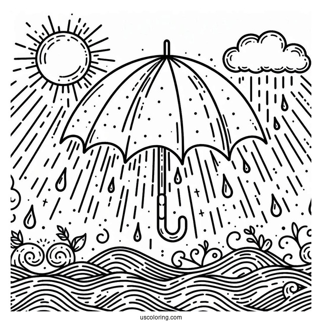 Rain Coloring Page Of Simple Umbrella Outline