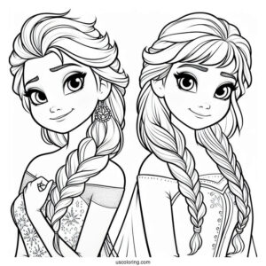 Elsa And Anna Young Coloring Page
