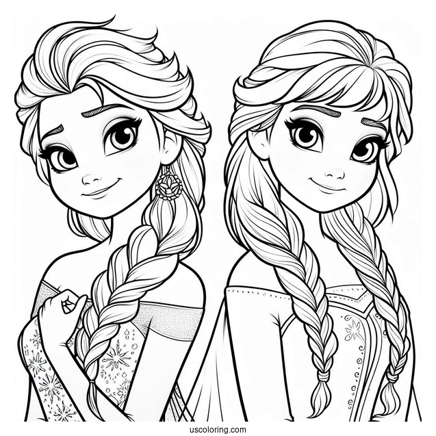 Elsa And Anna Young Coloring Page