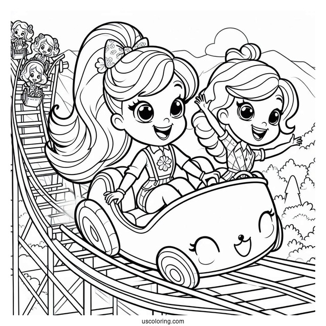Polly Pocket Coloring Page Riding Rollercoaster With Lila And Shani