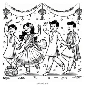 Men And Women Dancing On New Year Coloring Page For Kids