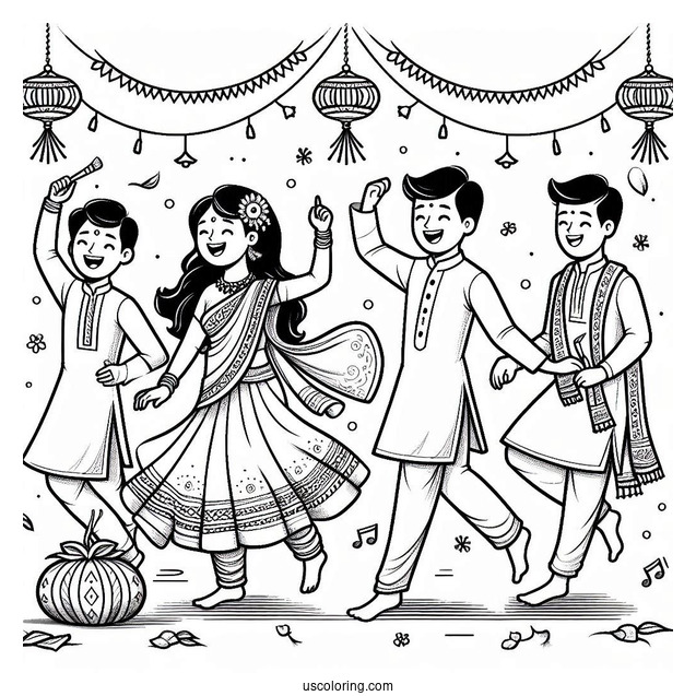 Men And Women Dancing On New Year Coloring Page For Kids