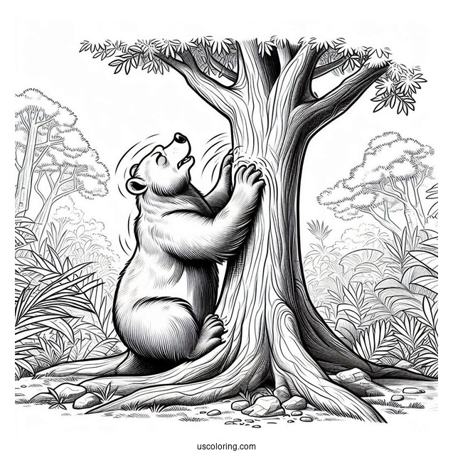 Jungle Book Coloring Page Of Baloo Scratching Back Against Tree